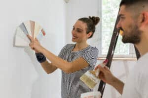 customers looking at paint samples